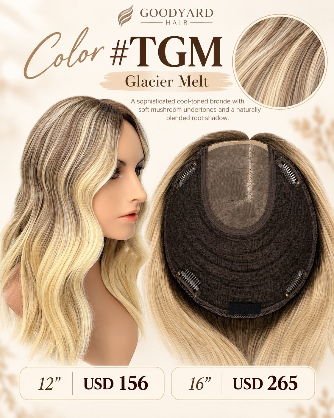 Color TGM - 7"×8" Mono Top Remy Human Hair Topper – Pre-Layered | Free Part