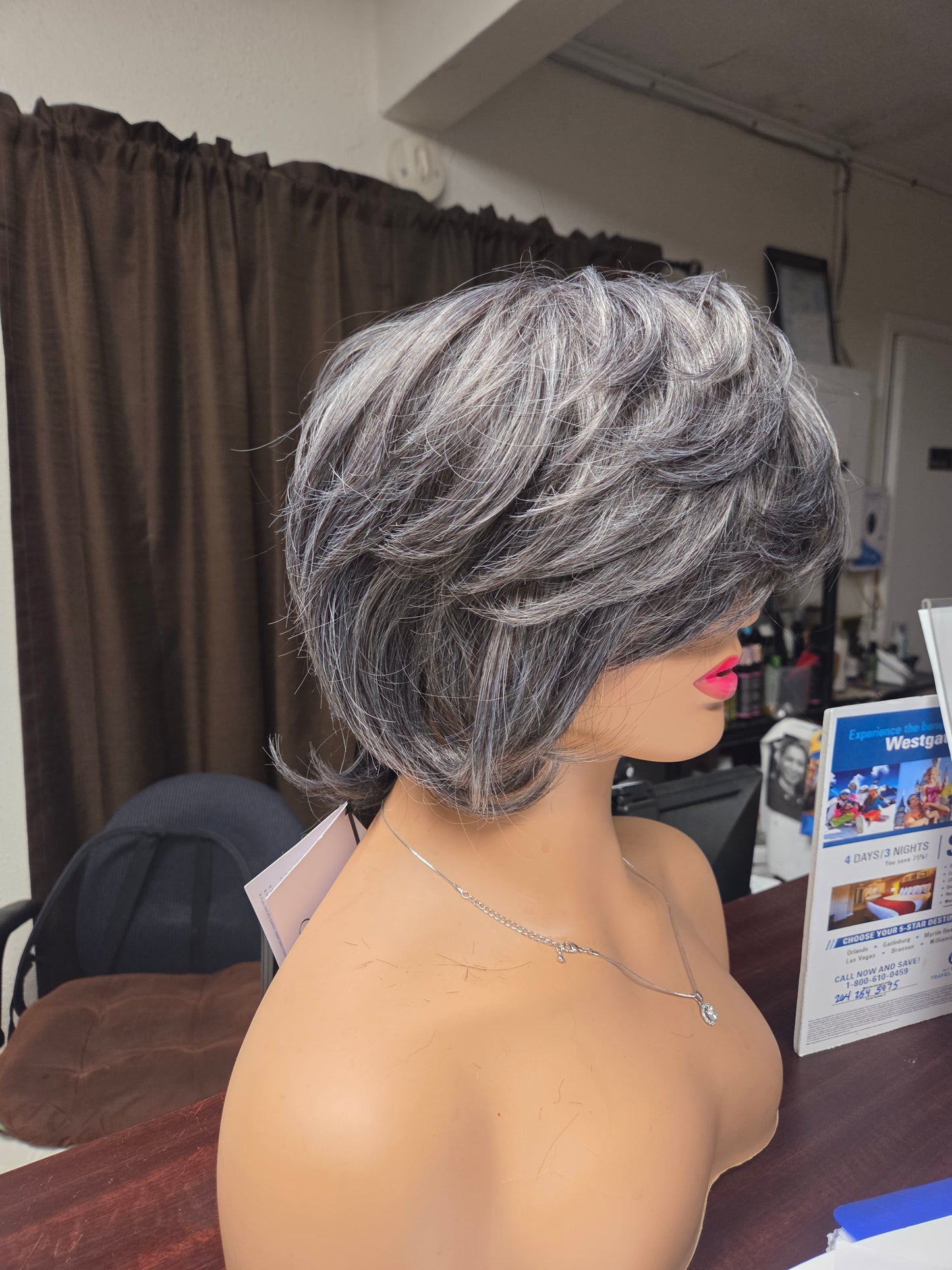 50/50 human hair blend short & layered full lace design