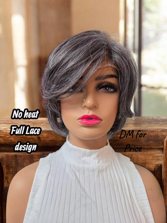 50/50 human hair blend short & layered full lace design