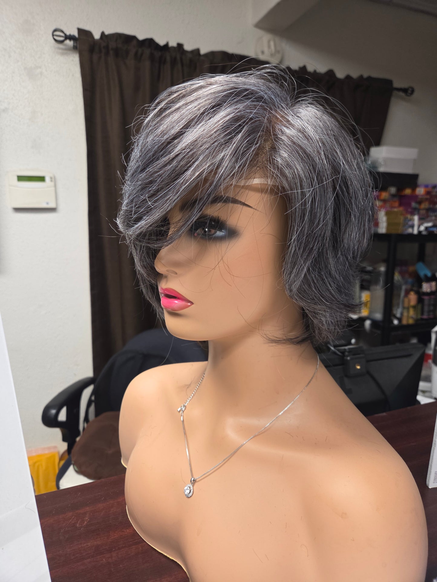 50/50 human hair blend short & layered full lace design